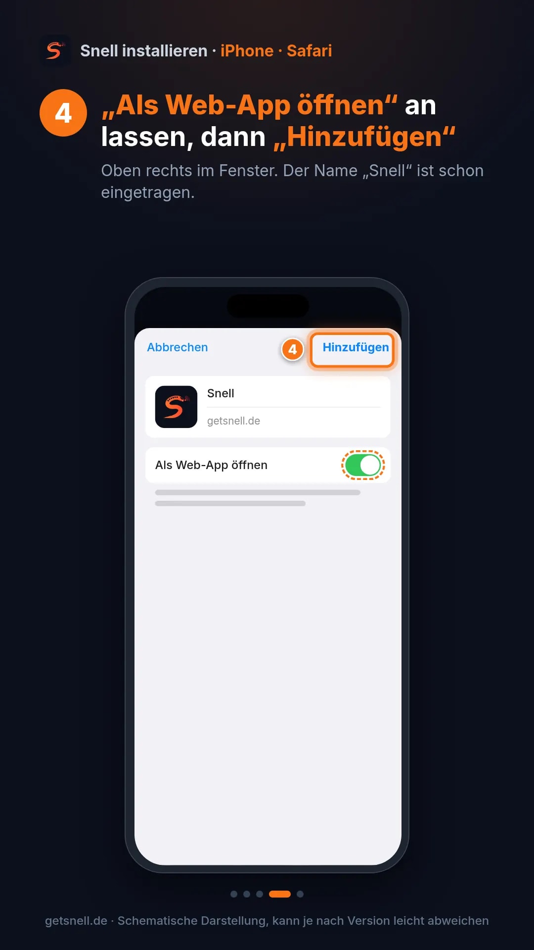Schritt 4: „Als Web-App öffnen“ an lassen, dann „Hinzufügen“